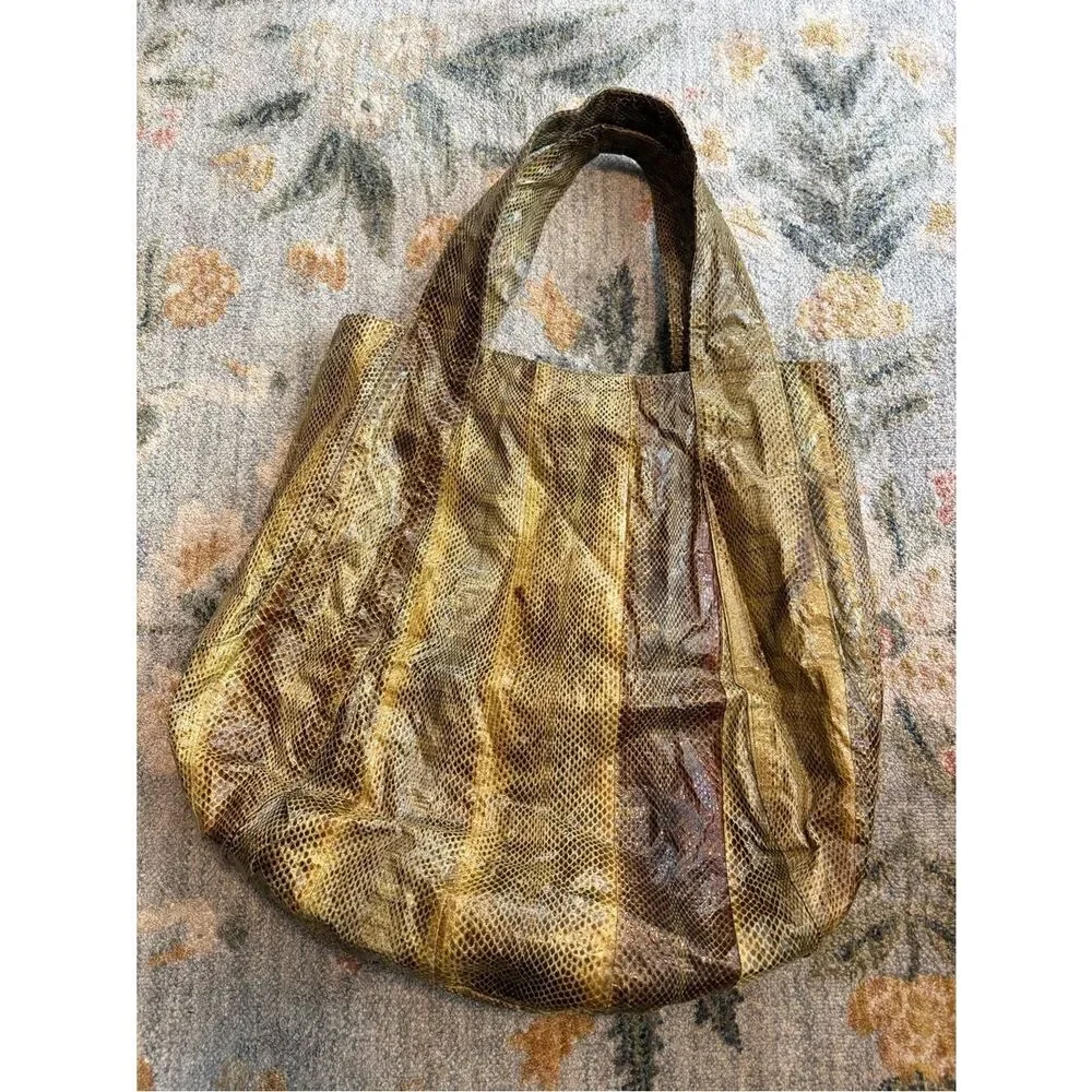 Beirn Jenna Tote Bag Genuine Watersnake Snakeskin Metallic Gold Large